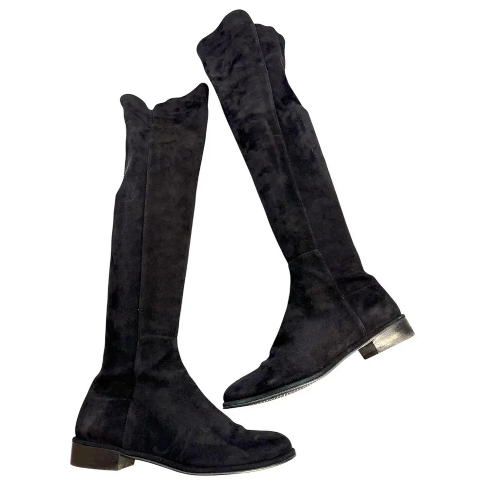 Stuart Weitzman All GOOD Black Suede Stretch‎ OTK Boots